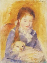 Junges Mädchen mit einem Hund, um 1875